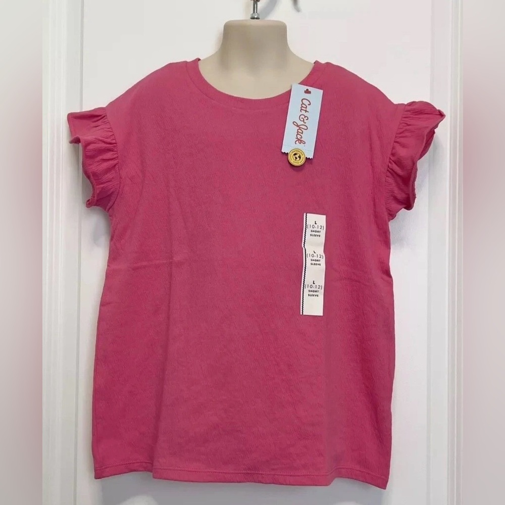 2 Pack Girls’ Pink Ruffle Sleeve Tee size L(10/12) - Cat & Jack